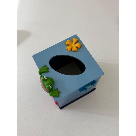 SKL Jennifer Clark Frog Flower Tissue Box Cover Blue Decorative Holder Acrylic - Picture 5 of 7